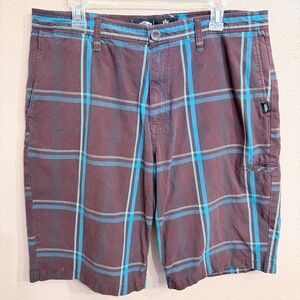 Vans Off The Wall Mens Plaid Shorts Burgundy/Teal/Blue Cotton Size 36 Skateboard